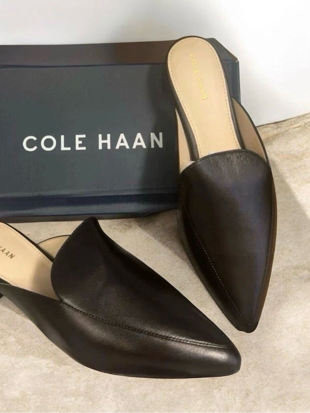Cole Haan Black Leather Pointed Mule - Women Size 6